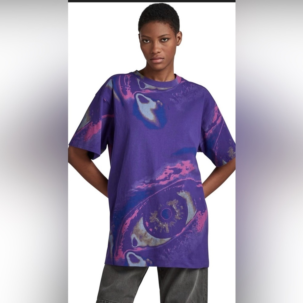 NWT G-Star Raw Women’s Boxy Purple Pink Eye Dye Short Sleeve Graphic T-Shirt - S